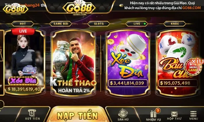 Giao diện ấn tượng và hiện đại của Go88