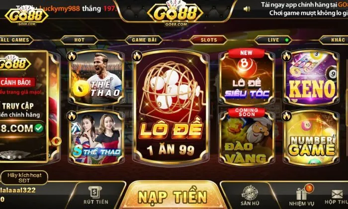 Giao diện cực ấn tượng và hiện đại tại Go88