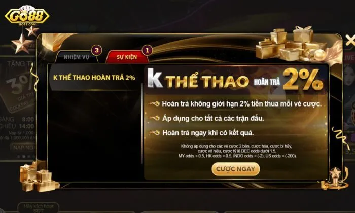 Khuyến mãi Go88 Khuyến mãi hoàn trả K Thể thao siêu lợi nhuận