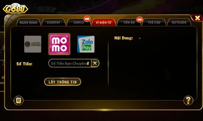 Nạp tiền Go88 Nạp tiền vào Go88 bằng Ví điện tử hiện đại, tiện ích