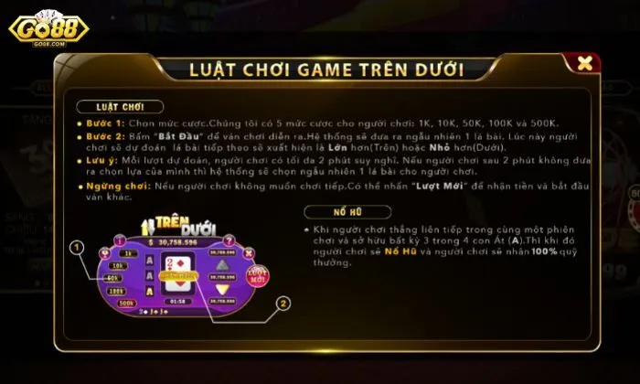 Luật chơi của Trên Dưới Go88 vô cùng dễ hiểu ngay cả khi bạn chỉ mới chơi lần đầu