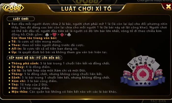 Cách chơi Xì Tố Go88 đơn giản và dễ hiểu